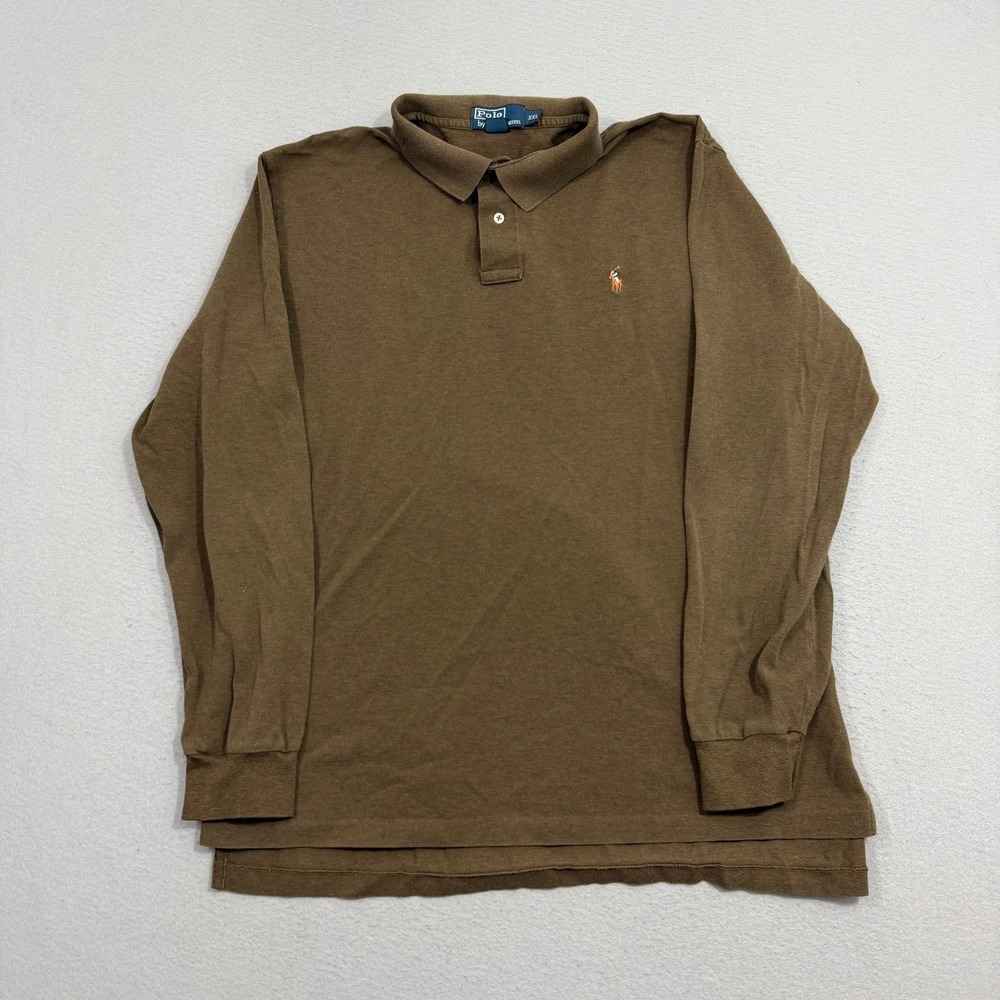 Polo Ralph Lauren Polo Men XXL Brown Long Sleeve Pima Cotton Pique Classic Logo